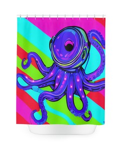 Outer Space Purple Octopus AI Art Design Shower Curtain Print