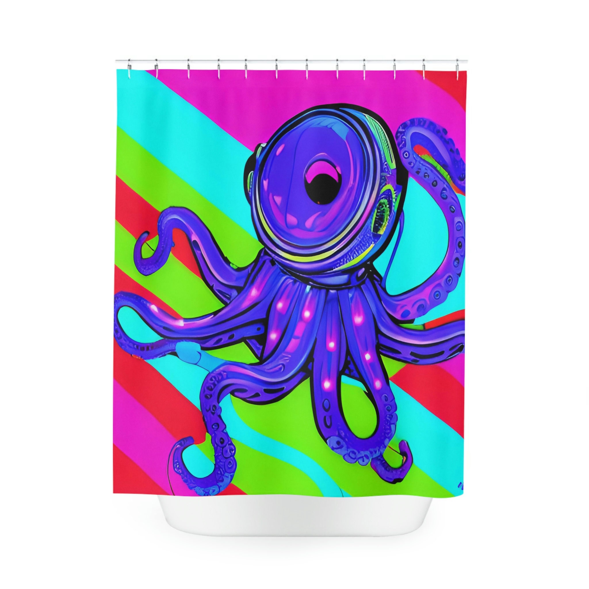 Outer Space Purple Octopus AI Art Design Shower Curtain Print