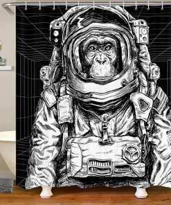 Outer Space Themed Monkey Astronaut Shower Curtain For Kids Bathroom
