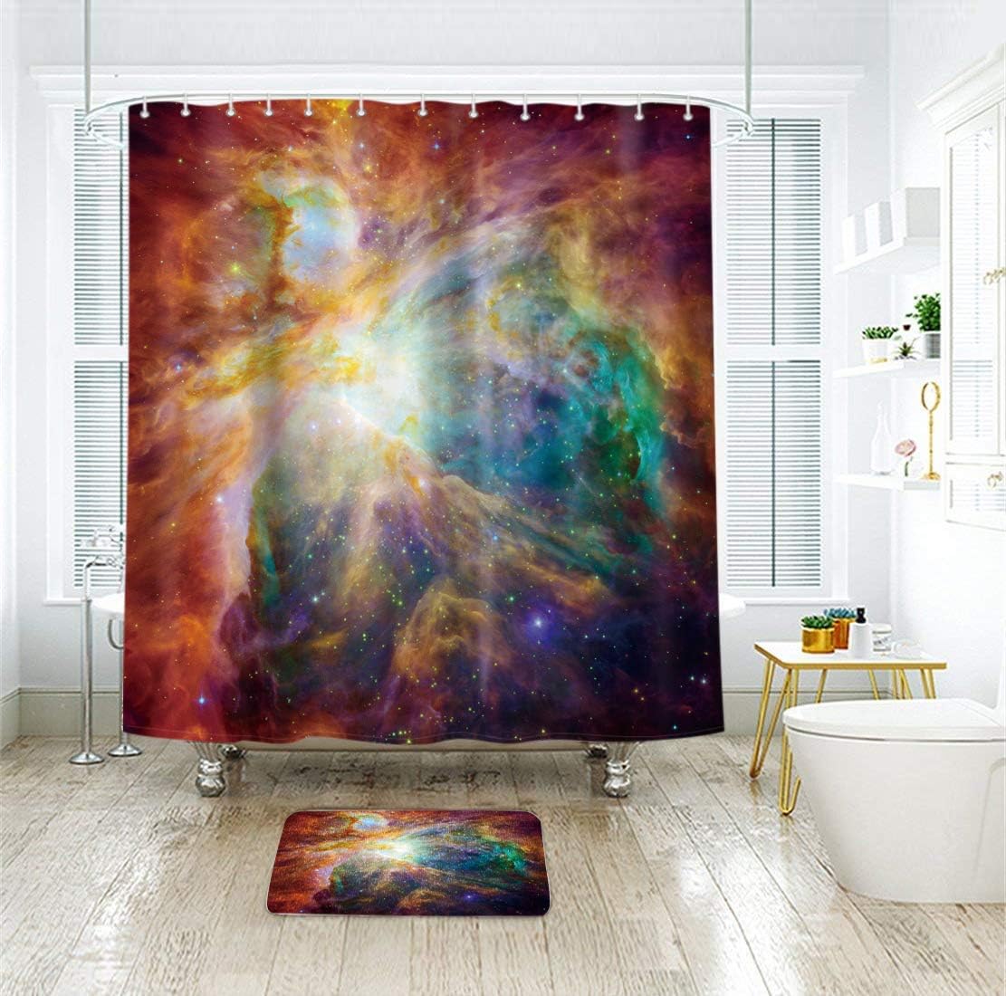 Outer Space Universe Nebula Planet Night Sky print Shower Curtain, Galaxy Star Psychedelic Décor