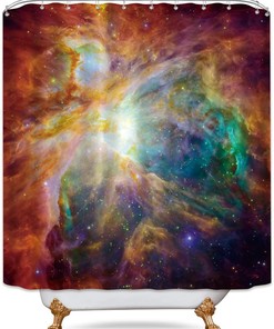 Outer Space Universe Nebula Planet Night Sky print Shower Curtain, Galaxy Star Psychedelic Décor
