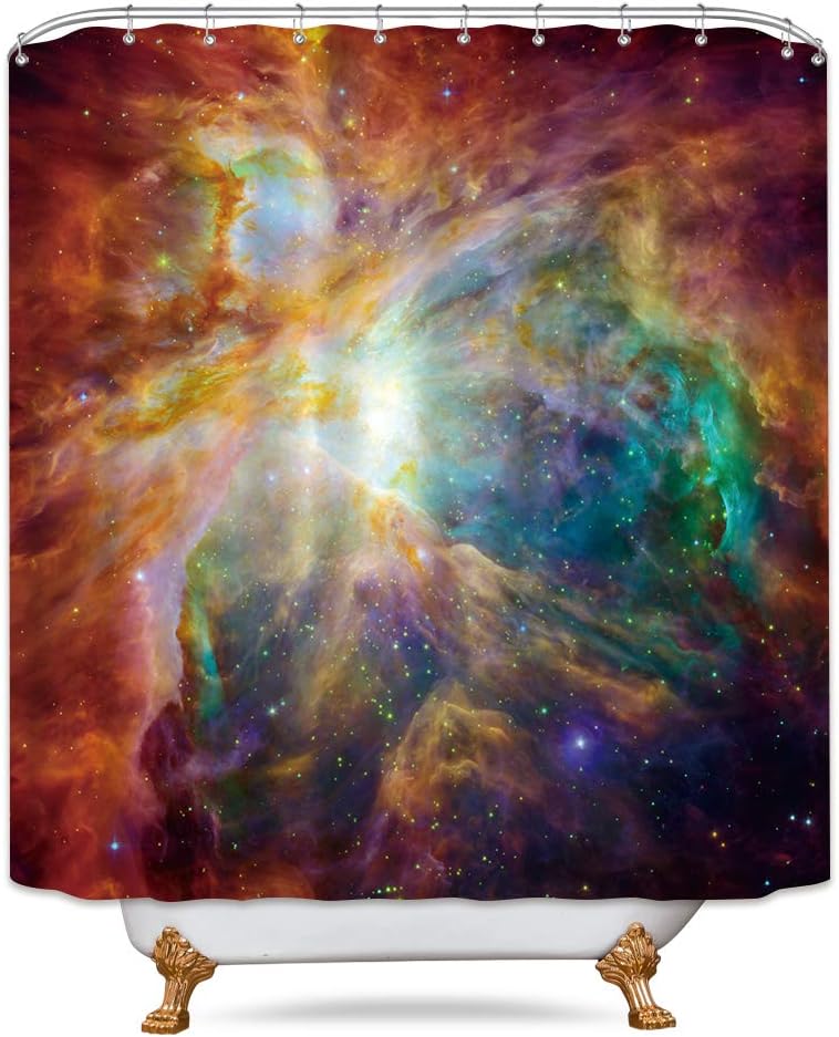 Outer Space Universe Nebula Planet Night Sky print Shower Curtain, Galaxy Star Psychedelic Décor