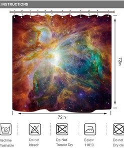 Outer Space Universe Nebula Planet Night Sky print Shower Curtain, Galaxy Star Psychedelic Décor