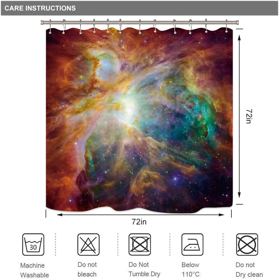 Outer Space Universe Nebula Planet Night Sky print Shower Curtain, Galaxy Star Psychedelic Décor