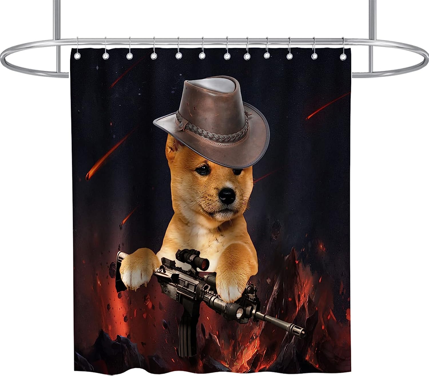 Outer Space Wars Funny Dog Animal Luxury Shower Curtain Waterproof Washable Gray Black and Red