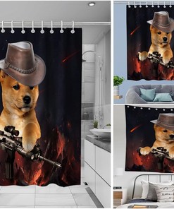 Outer Space Wars Funny Dog Animal Luxury Shower Curtain Waterproof Washable Gray Black and Red