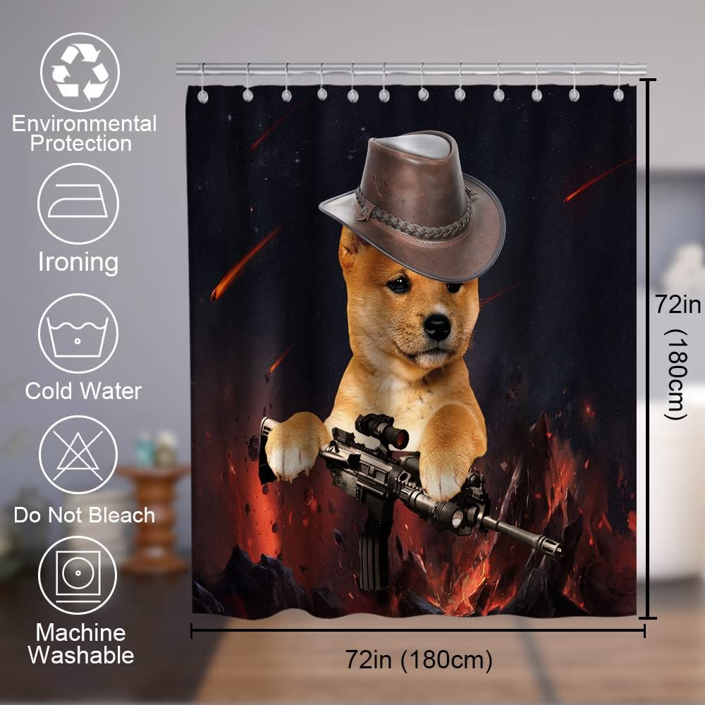 Outer Space Wars Funny Dog Animal Luxury Shower Curtain Waterproof Washable Gray Black and Red