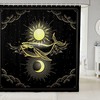Outer Space Whale Shower Curtain for Kids Bathroom, Golden Sun and Moon Design and Waterproof