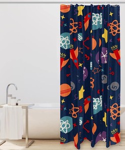 Outer Spaceship Rocket Stars and Planet Shower Curtain for Space Lovers
