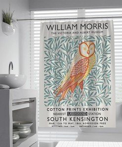 Owl Animals and Plant Landscape William Morris Shower Curtain - Bath Curtain Set with Hooks
