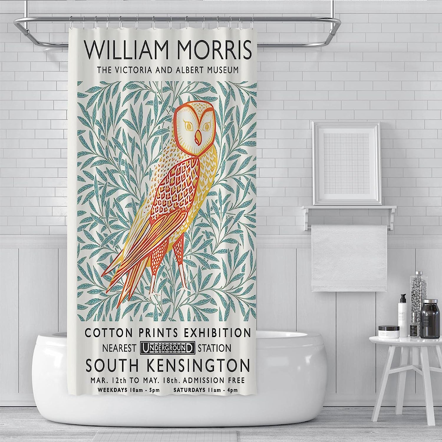 Owl Animals and Plant Landscape William Morris Shower Curtain - Bath Curtain Set with Hooks