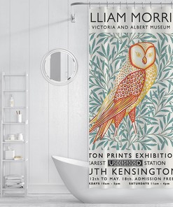 Owl Animals and Plant Landscape William Morris Shower Curtain - Bath Curtain Set with Hooks