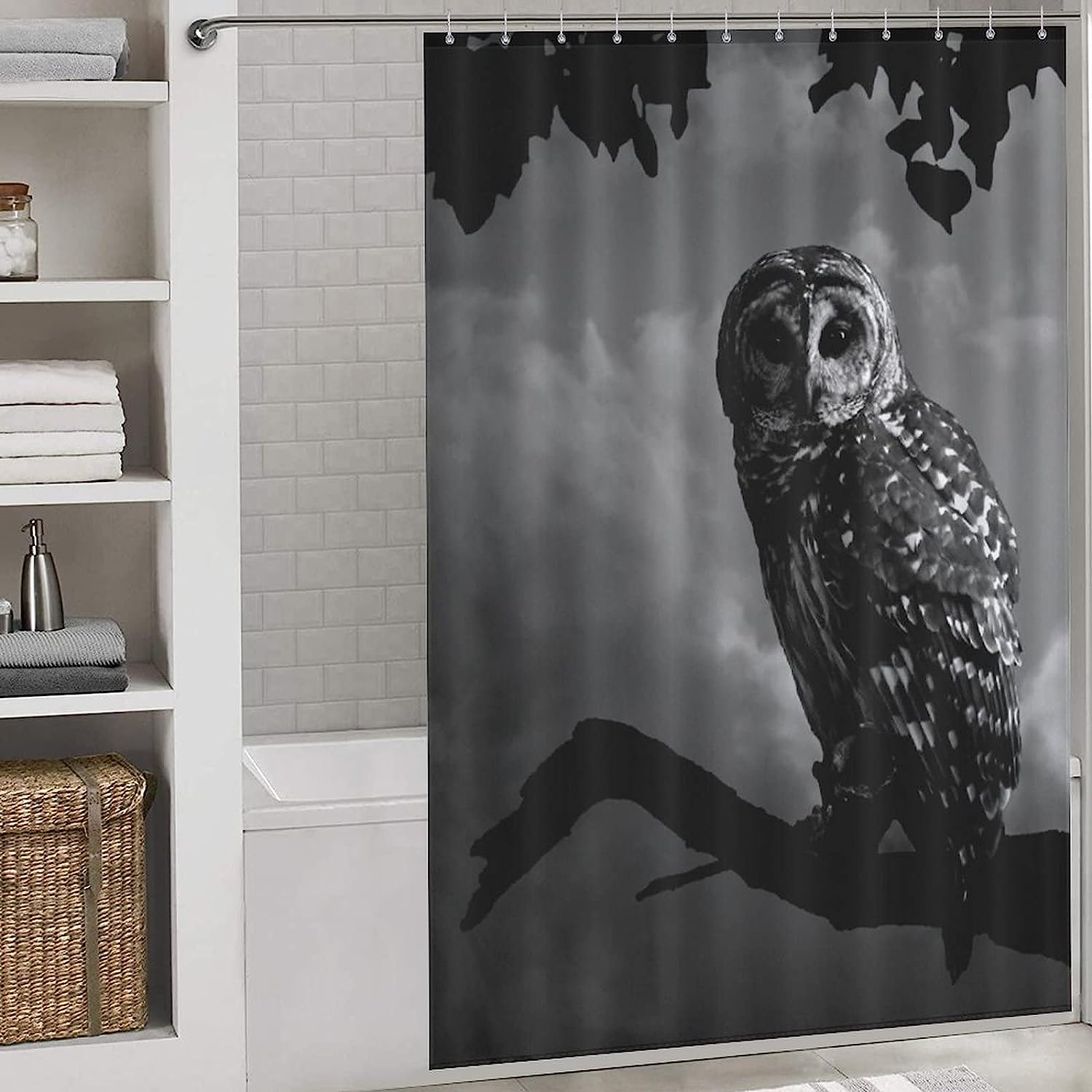 Owl Art Animal Print Mandala Shower Curtain for Unique Bathroom Decor