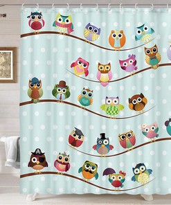 Owl Family Polyester Bathroom Curtain