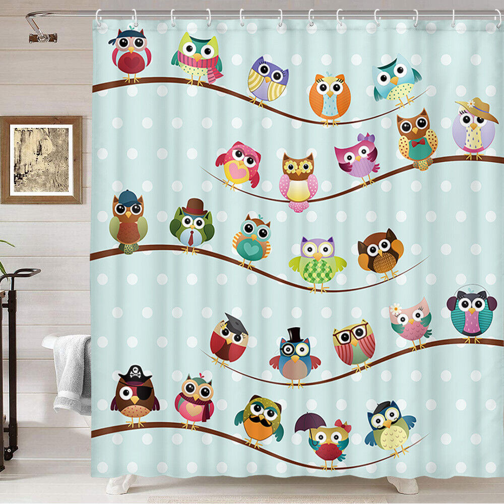 Owl Family Polyester Bathroom Curtain