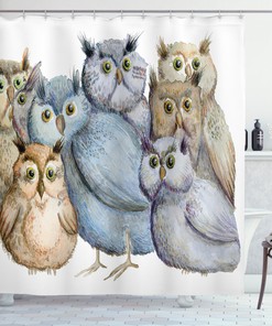Owl Family Portrait Art Print Shower Curtain for Family Bathroom Decor