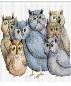 Owl Family Portrait Art Print Shower Curtain for Family Bathroom Decor