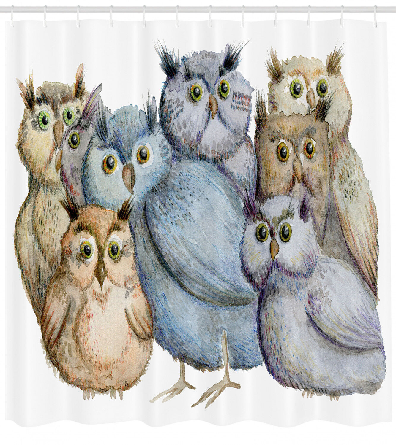 Owl Family Portrait Art Print Shower Curtain for Family Bathroom Decor