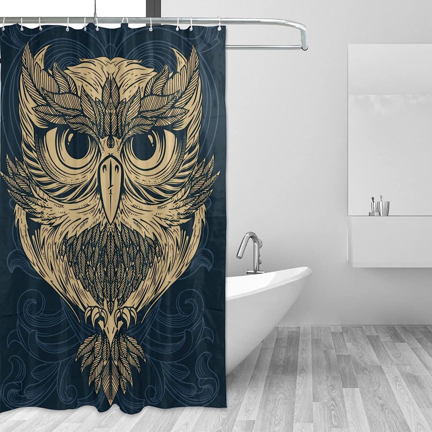 Owl Pattern Shower Curtain Modern Home Bathroom Hotel Spa Decorations Waterproof Fabric