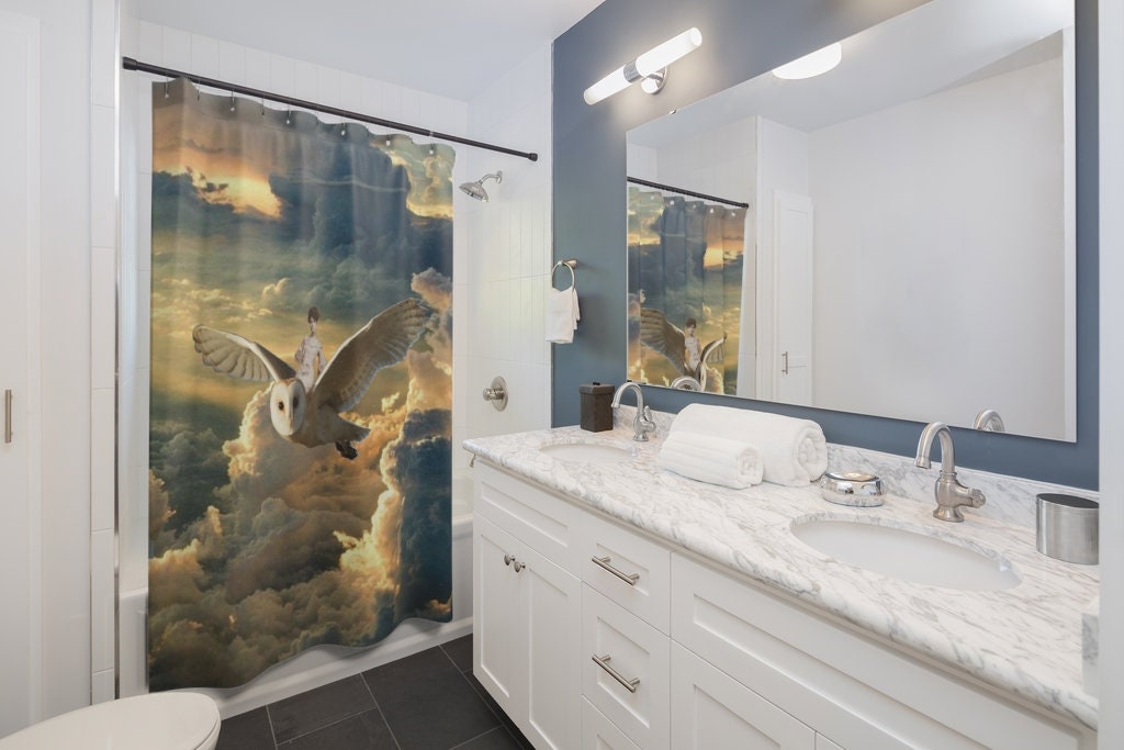 Owl Rider Shower Curtain for Bathroom Decor