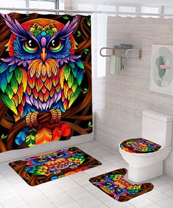 Owl Shower Curtain Bathroom Decor Accessory