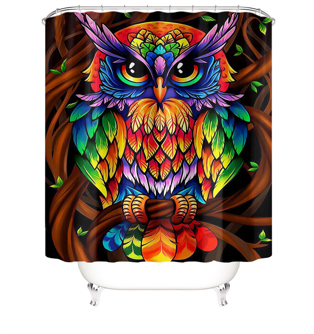 Owl Shower Curtain Bathroom Decor Accessory