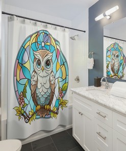 Owl Shower Curtain, Stained Glass Window Design For Kids Bathroom