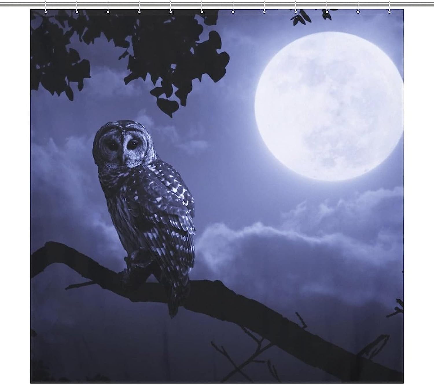 Owl and Moon Print Design Shower Curtain for Bathroom Decor