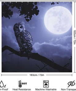Owl and Moon Print Design Shower Curtain for Bathroom Decor