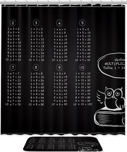 Owl and Multiplication Table Shower Curtain - Waterproof Chalkboard Bathroom Decor