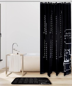 Owl and Multiplication Table Shower Curtain - Waterproof Chalkboard Bathroom Decor