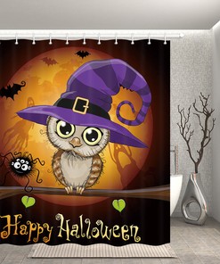 Owl and Witch Hat Bathroom Shower Curtain Fabric Decor 