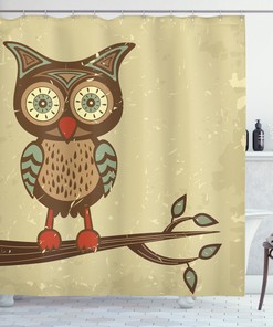 Owl on Branch Animal Humor Pastel Grunge Vintage Bathroom Shower Curtains