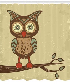 Owl on Branch Animal Humor Pastel Grunge Vintage Bathroom Shower Curtains