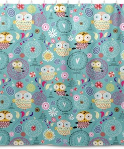 Owls Flower Texture Shower Curtain Modern Home Bathroom Hotel Spa Decorations Waterproof Fabric