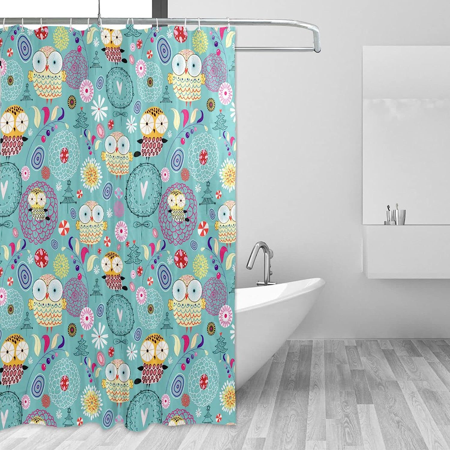 Owls Flower Texture Shower Curtain Modern Home Bathroom Hotel Spa Decorations Waterproof Fabric