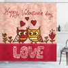 Owls Love Heart Print Valentine's Day Shower Curtain for Bathroom Decor