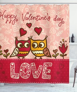 Owls Love Heart Print Valentine's Day Shower Curtain for Bathroom Decor