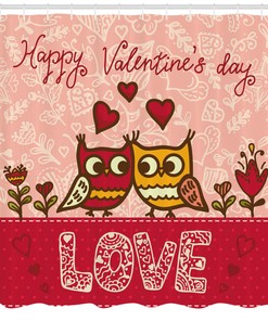 Owls Love Heart Print Valentine's Day Shower Curtain for Bathroom Decor