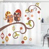 Owls On Celebrating Twiggy Tree Branches Annual Yule Noel Christmas Themed Print Shower Curtain