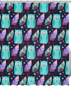 Owls With Feathers Shower Curtain For Animal Lovers Bathroom Decor