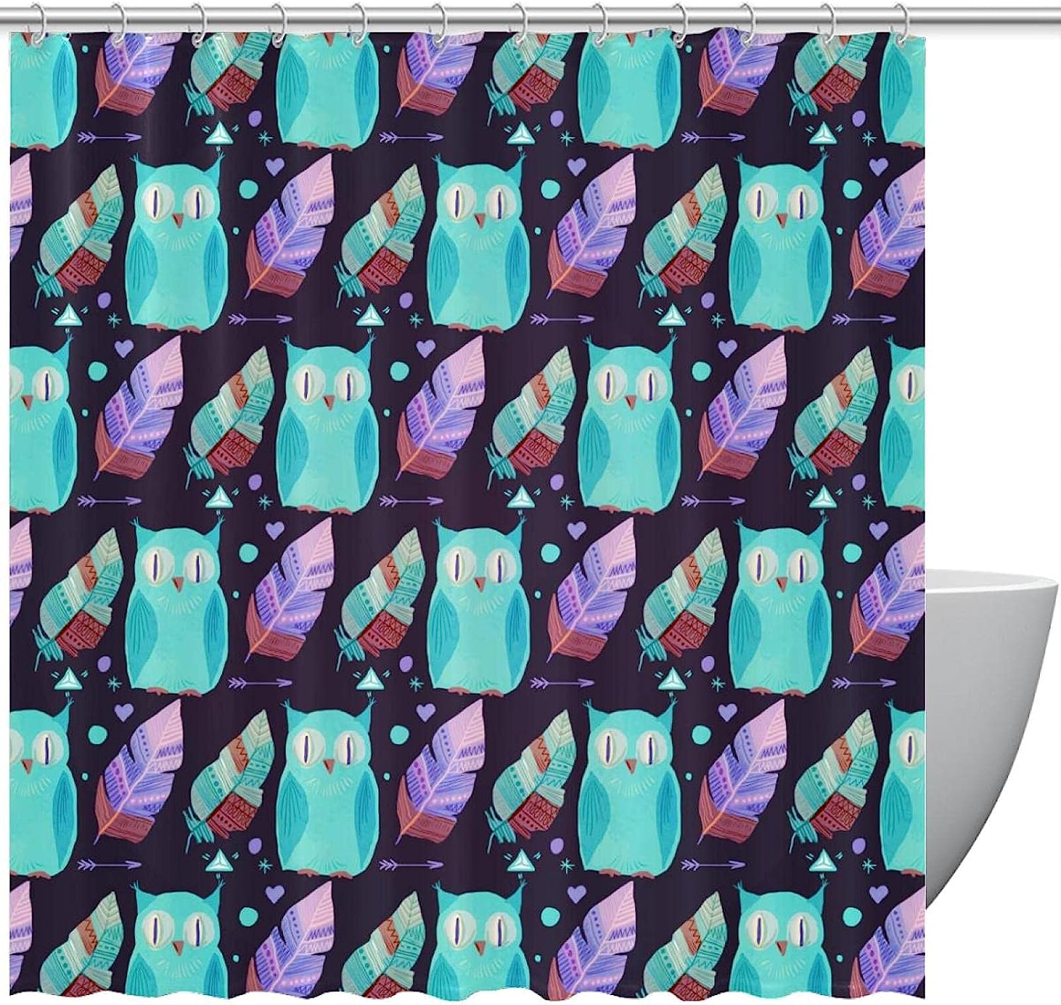 Owls With Feathers Shower Curtain For Animal Lovers Bathroom Decor