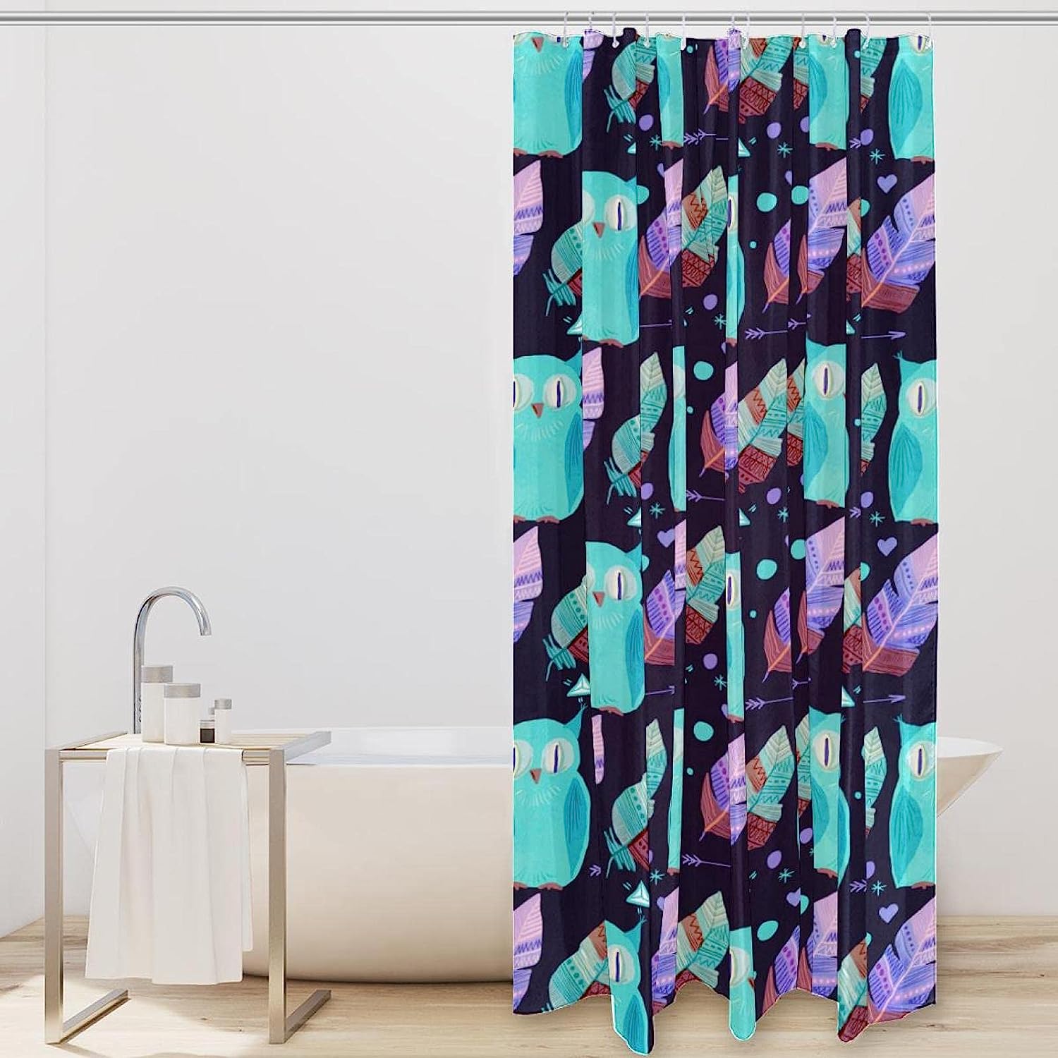 Owls With Feathers Shower Curtain For Animal Lovers Bathroom Decor