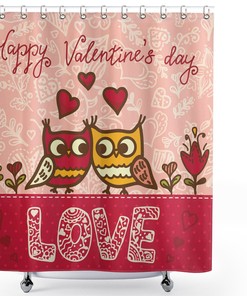 Owls in Love Print Valentine's Day Shower Curtain for Bathroom Decor