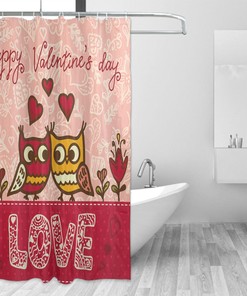 Owls in Love Print Valentine's Day Shower Curtain for Bathroom Decor