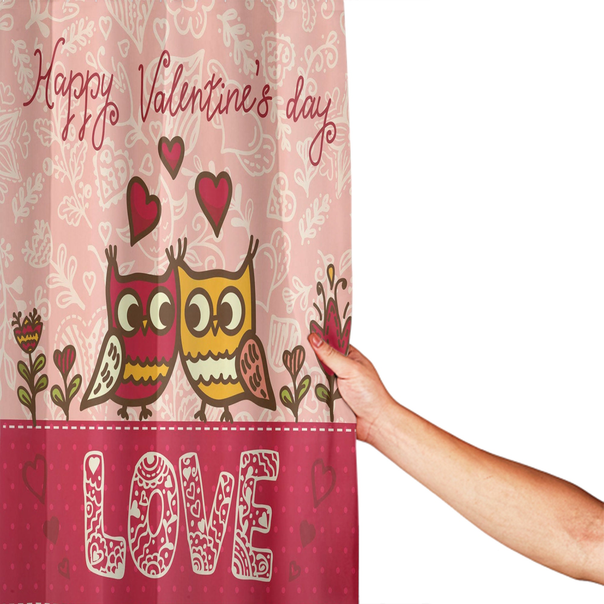 Owls in Love Print Valentine's Day Shower Curtain for Bathroom Decor