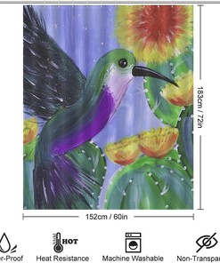 Paint Hummingbird Bathroom Shower Curtain Set - Watercolor-Inspired Bathroom Decor