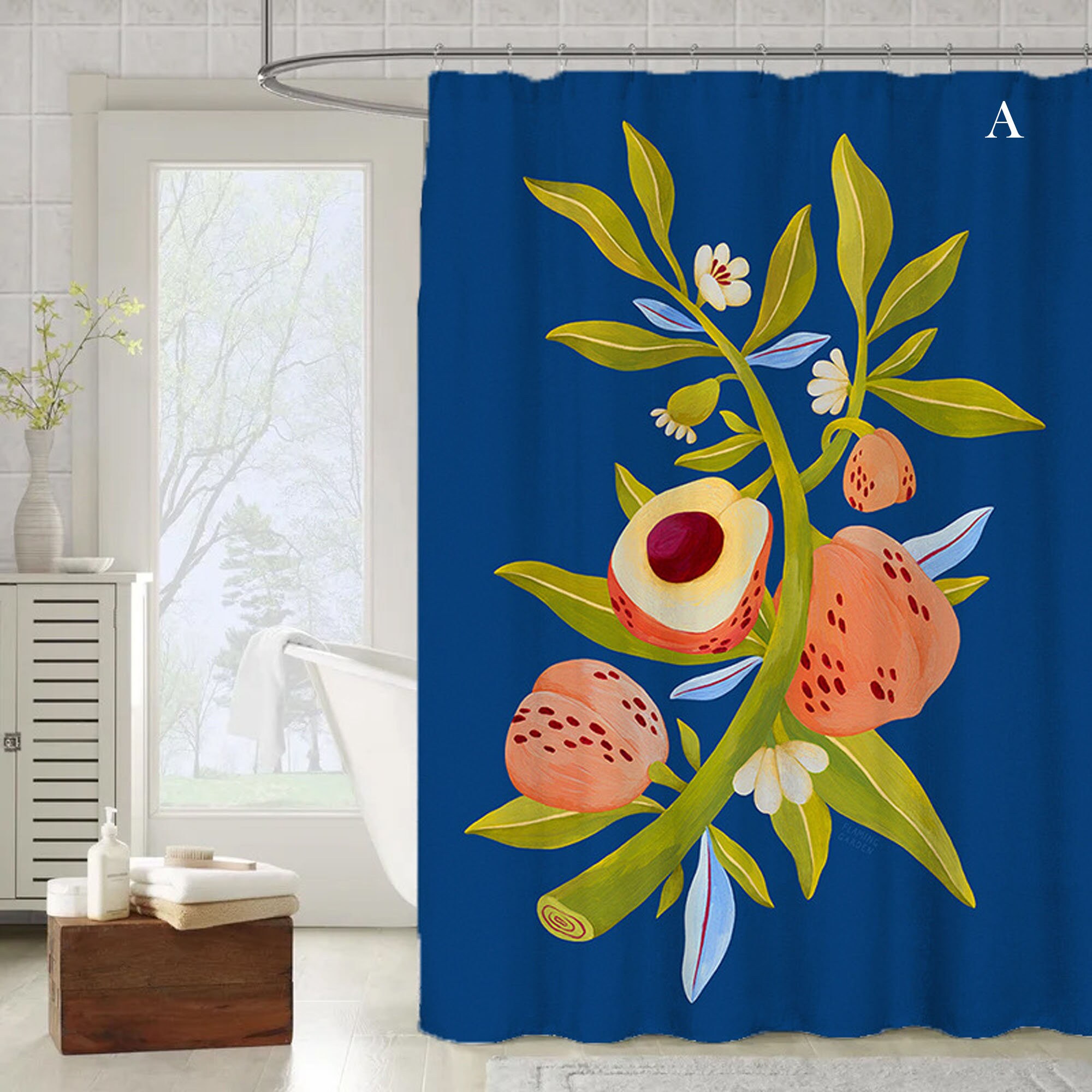 Painted Art Tropical Fruit Shower Curtain by Orange Peach