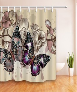 Painted Butterfly Fabric Shower Curtain - Waterproof Bathroom Accessory