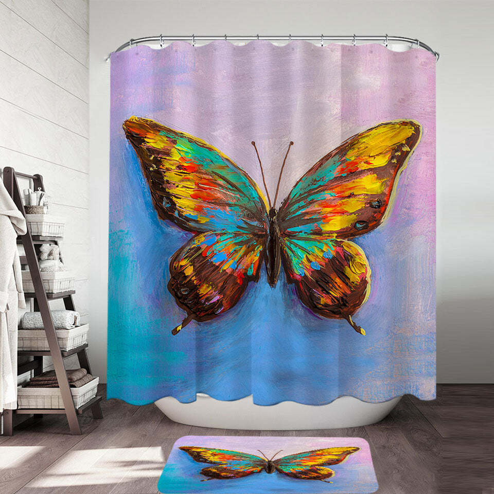 Painted Butterfly Shower Curtain, Nature-Inspired Bathroom Decor With Artistic Touch